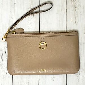 Lauren Ralph Lauren Wristlet Taupe Leather Tan